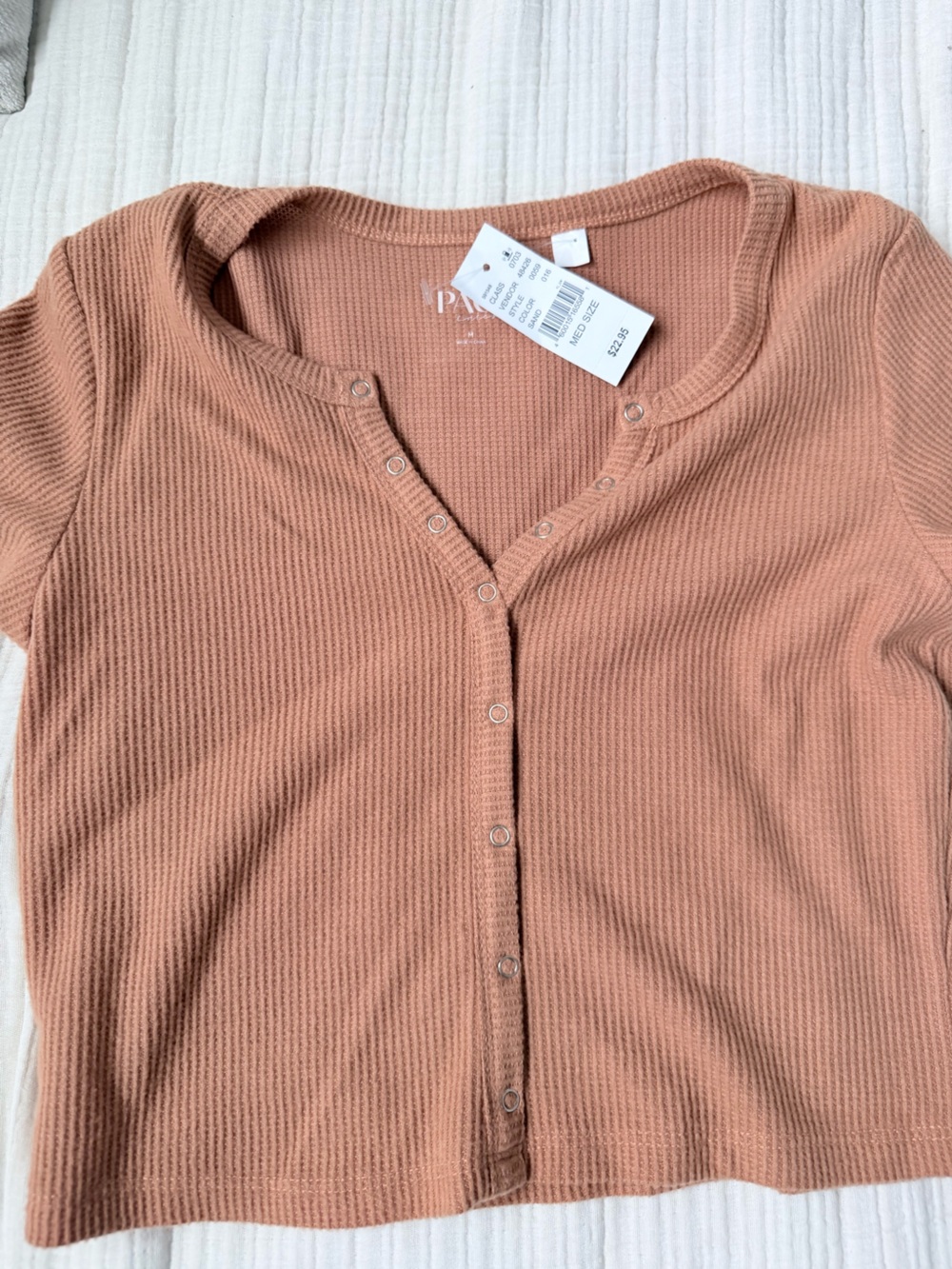 Women's Snap-Front Ribbed Top - Medium, Dusty Rose